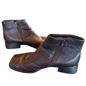 A. Marinelli Brown Leather Ankle Boots Polish Women's 7.5M Square Toe Buckle Zip